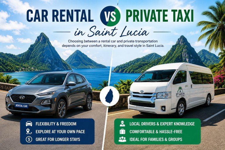 Car rental vs private taxi transportation in Saint Lucia