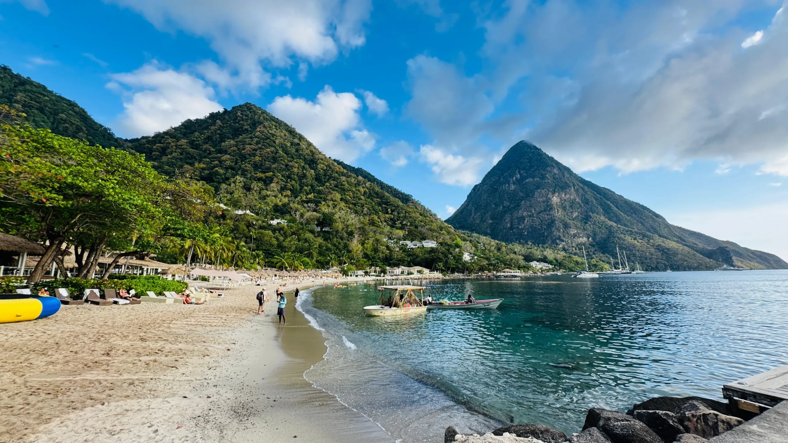Sugar Beach St Lucia resort beach framed by the Pitons